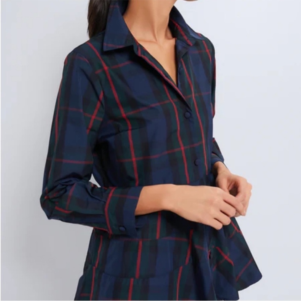Tuckernuck POMANDER PLACE Fraser Plaid Ashlen Blouse Navy Blue Green Sz S - Picture 3 of 13